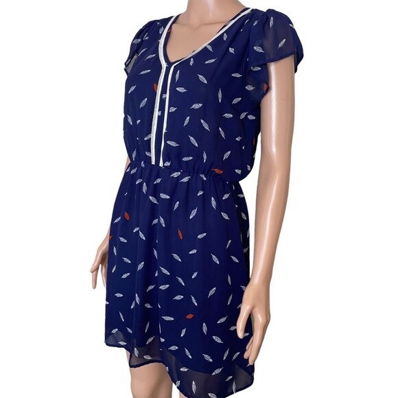 Maison Jules Dress Navy blue with white feathers red, white & blue SZ Sm - Picture 3 of 9